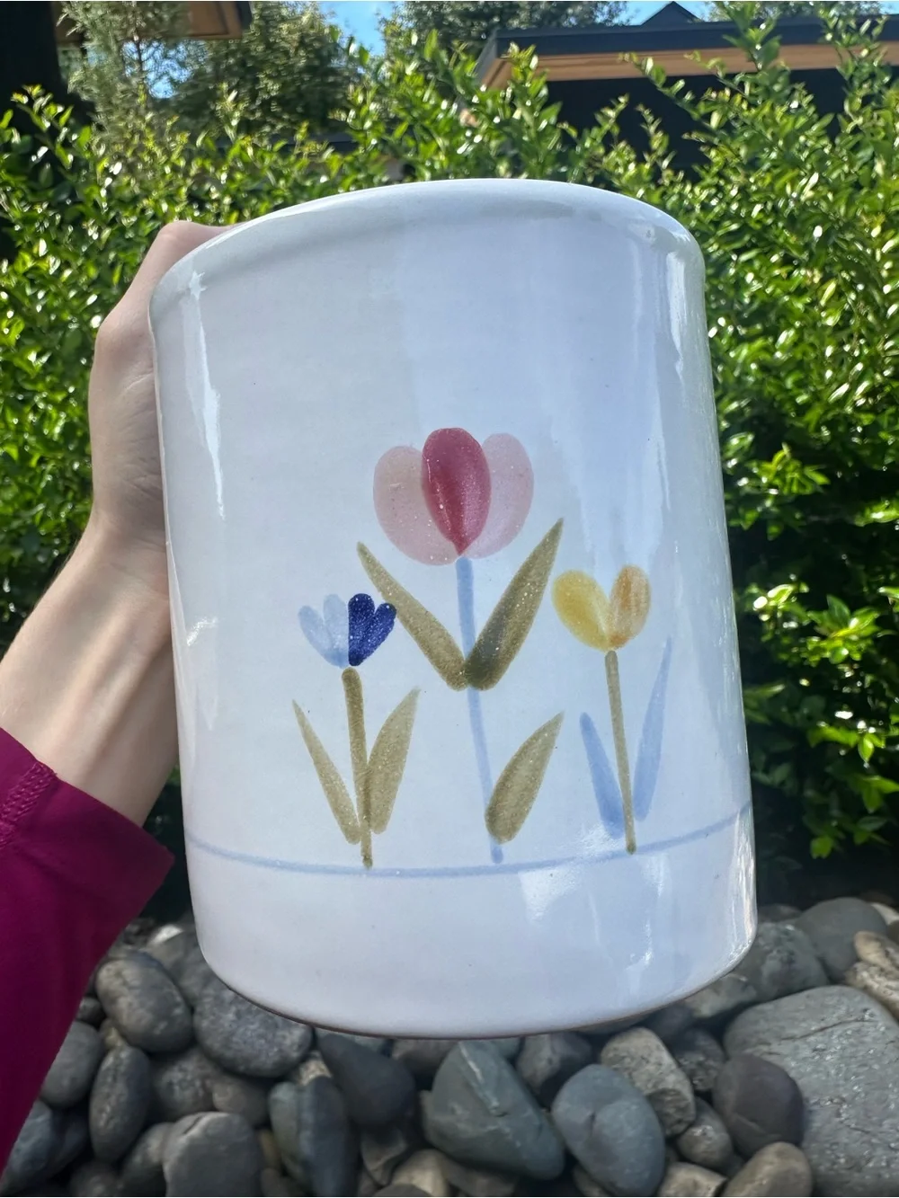 Vintage Williams Sonoma Watercolor Tulip Utensil Holder Ceramic Vase